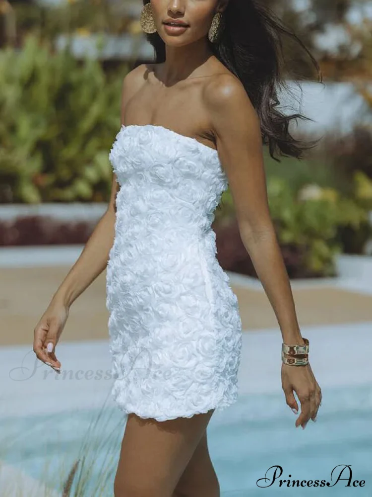 Strapless Sexy Backless Solid Graceful Color Floral Short Dress - Image 3