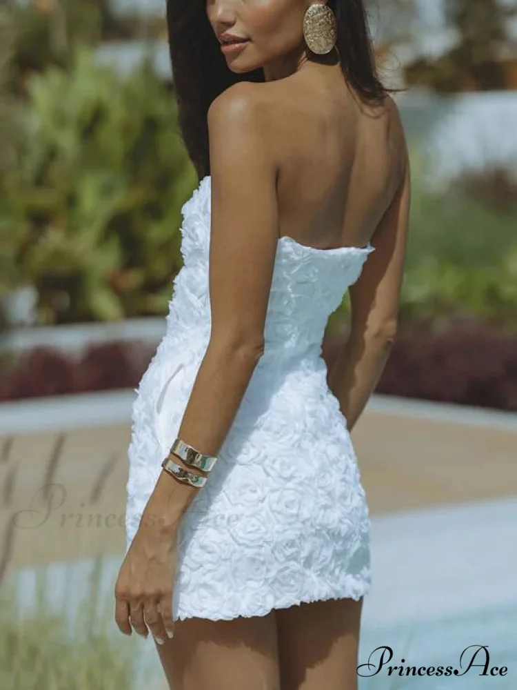 Strapless Sexy Backless Solid Graceful Color Floral Short Dress - Image 4