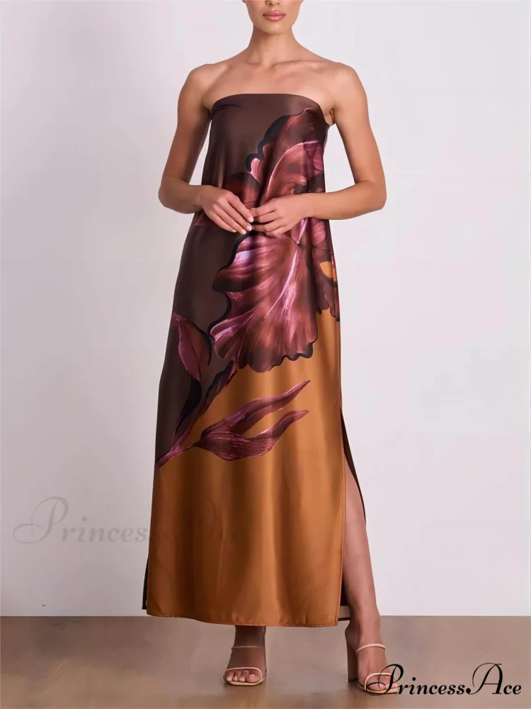 Stylish Contrasting Off-Shoulder Charming Floral Print Maxi Dress - Image 3