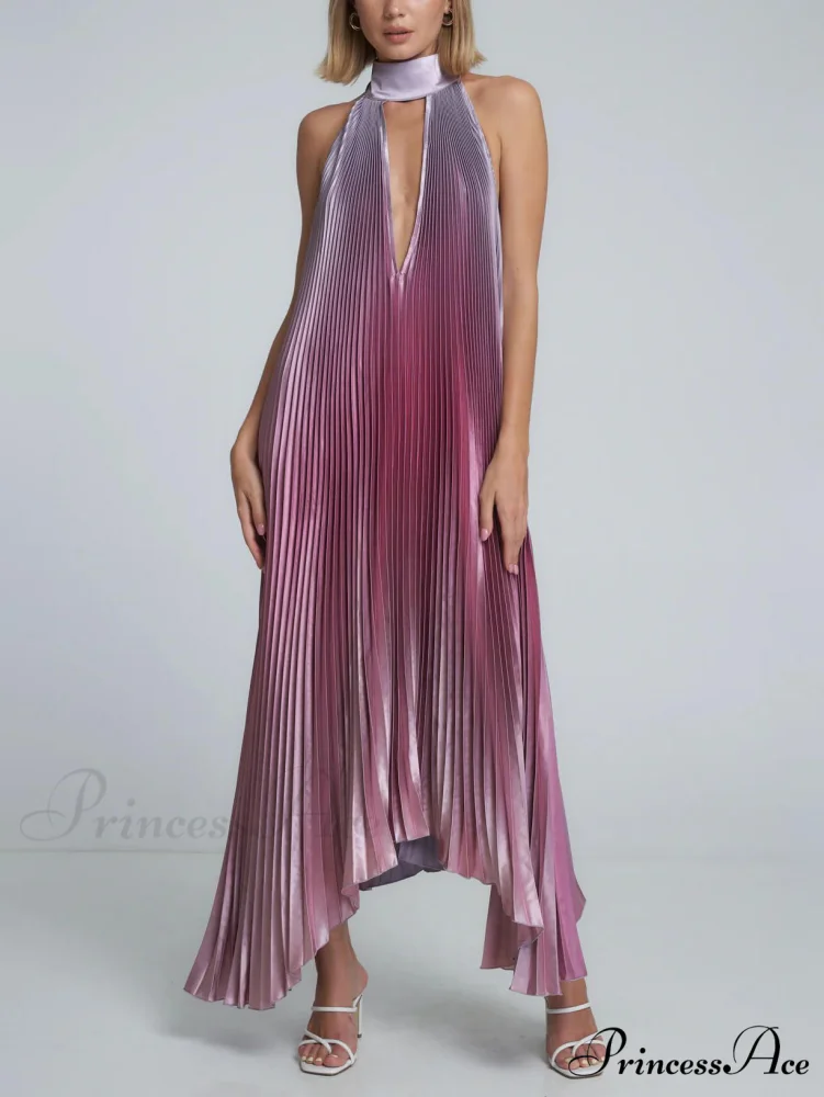 Stylish Pleated Halterneck Charming Strappy Backless Midi Dress - Image 10