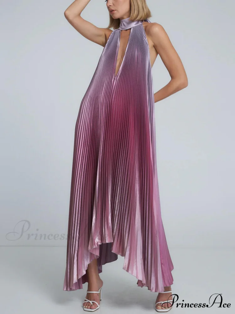 Stylish Pleated Halterneck Charming Strappy Backless Midi Dress - Image 11