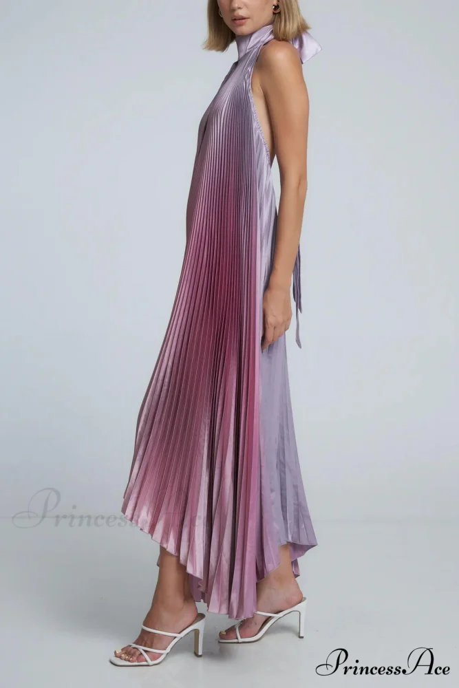 Stylish Pleated Halterneck Charming Strappy Backless Midi Dress - Image 12