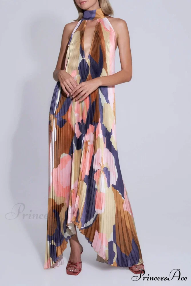 Stylish Pleated Halterneck Charming Strappy Backless Midi Dress - Image 8