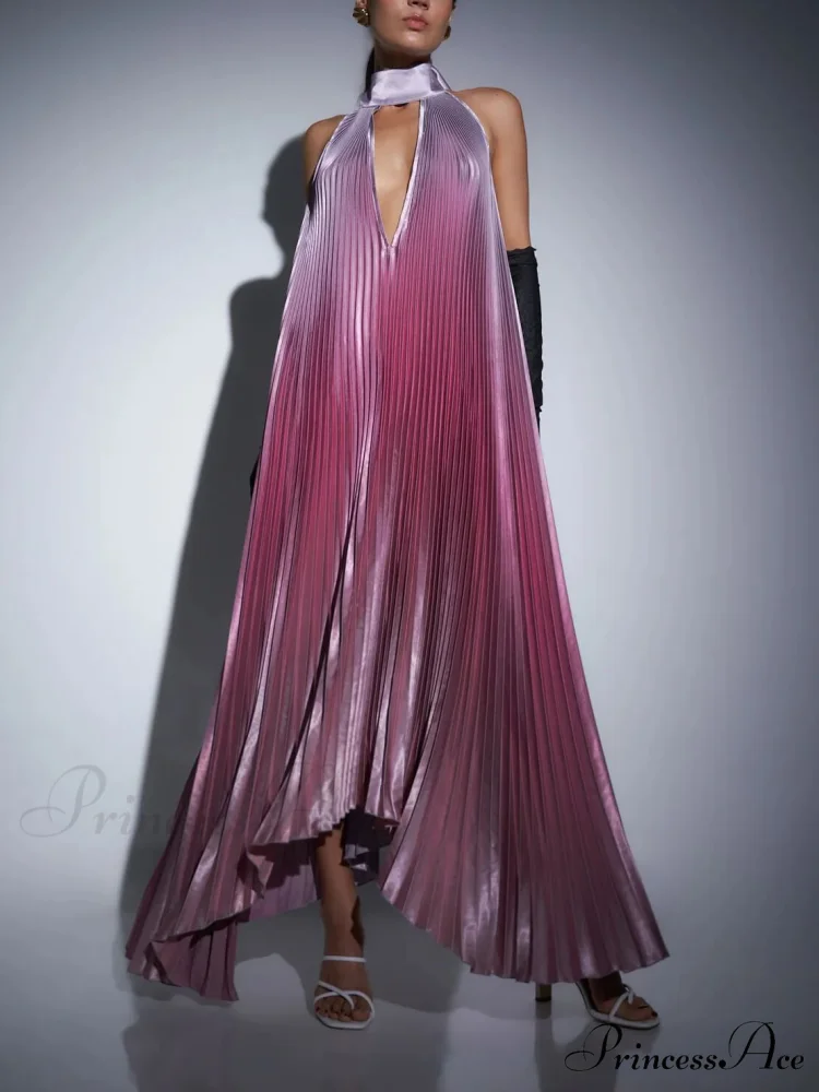 Stylish Pleated Halterneck Charming Strappy Backless Midi Dress - Image 9