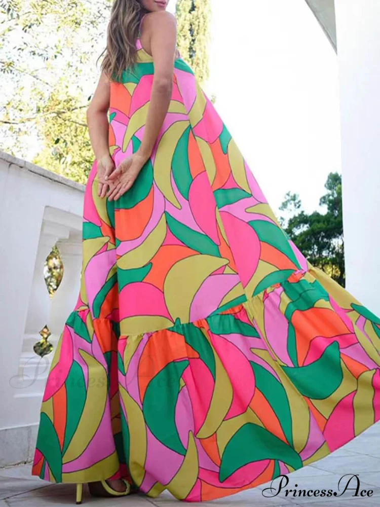 Summer French Deep V-Neck Graceful Backless Halter Printed Dresses - Image 2