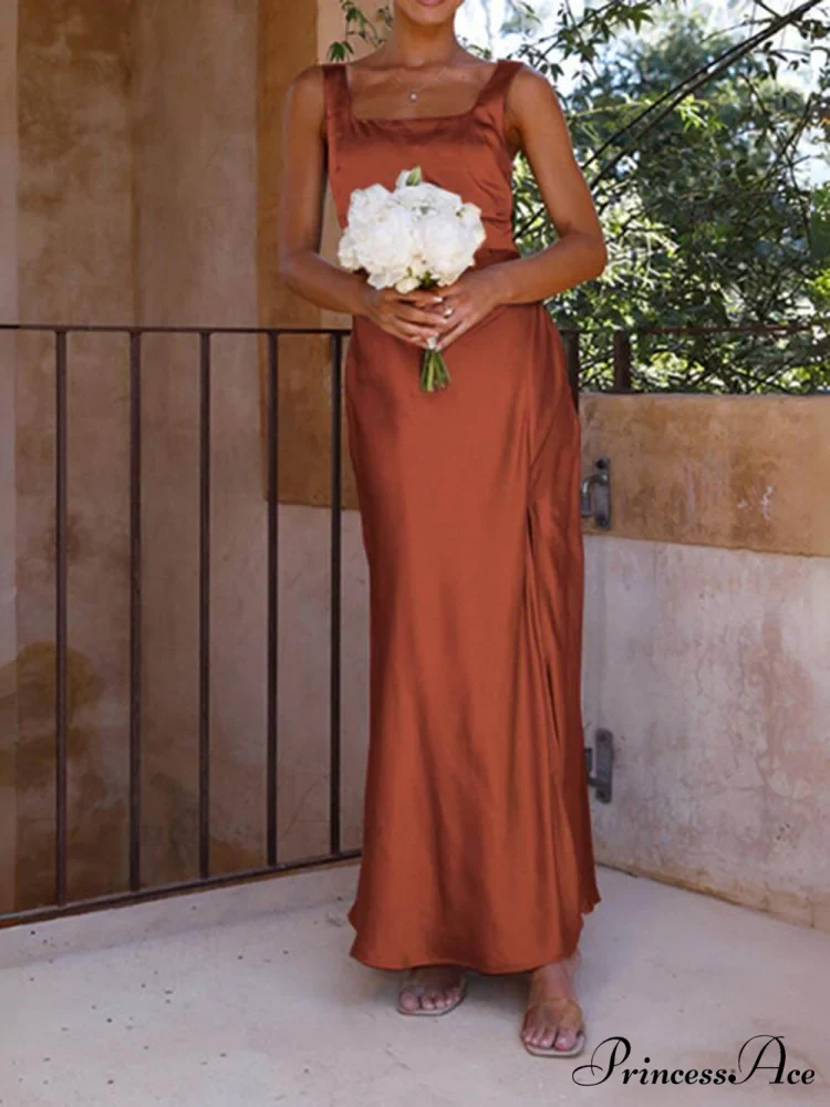 Summer Halter Satin Charming Bridesmaid Prom Midi Dresses - Image 7
