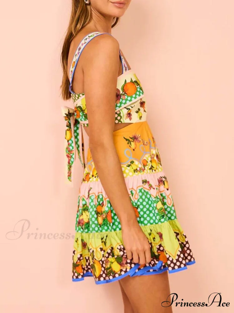 Summer MulticolorLemon Preated Charming Hem Mini Dress - Image 7