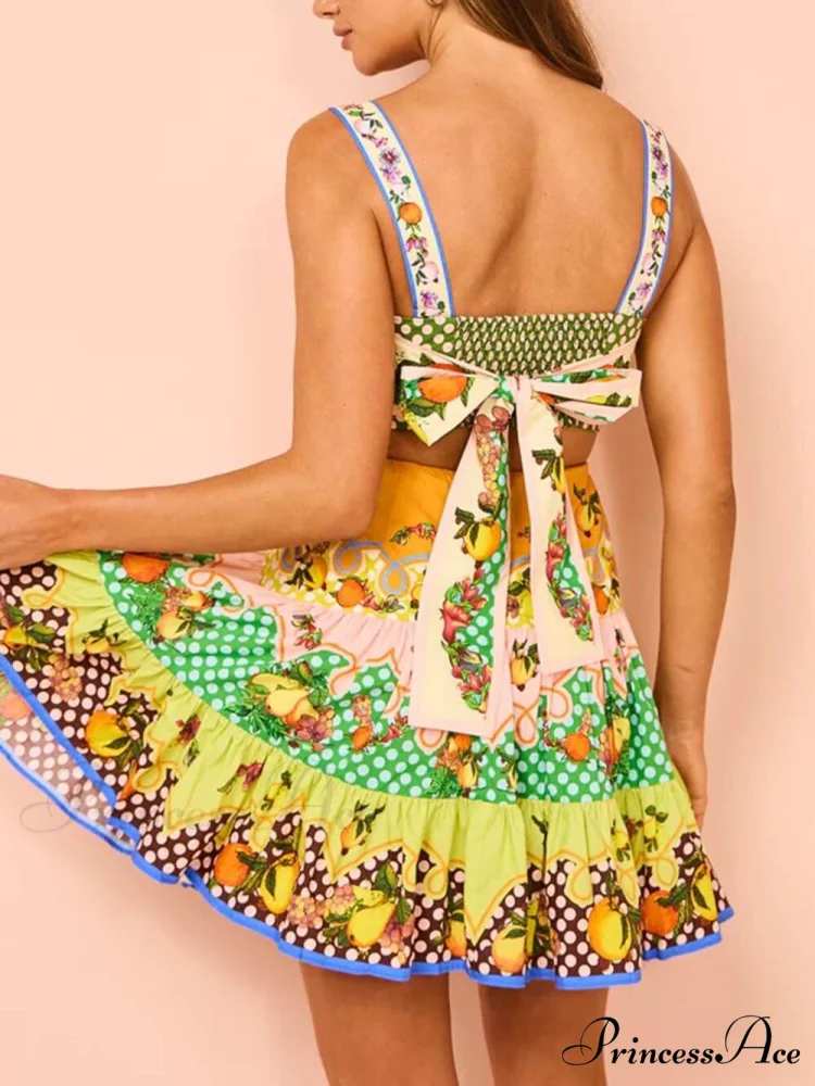 Summer MulticolorLemon Preated Charming Hem Mini Dress - Image 8