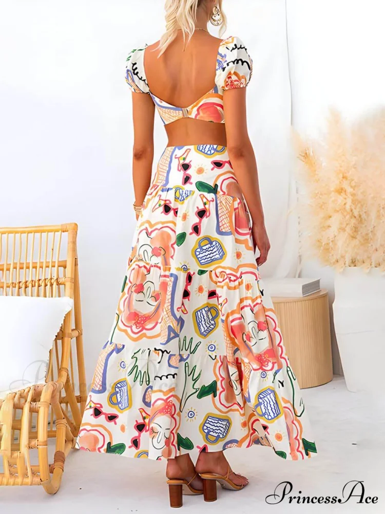Summer Printed Top And Graceful Wrap Skirt Two-Piece Suit - Image 3