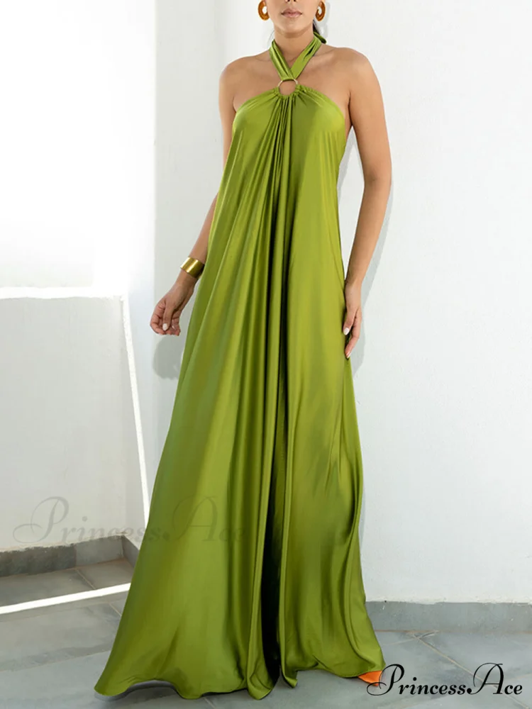 Summer Temperament Satin Charming Halter Swing Gown Dresses - Image 2