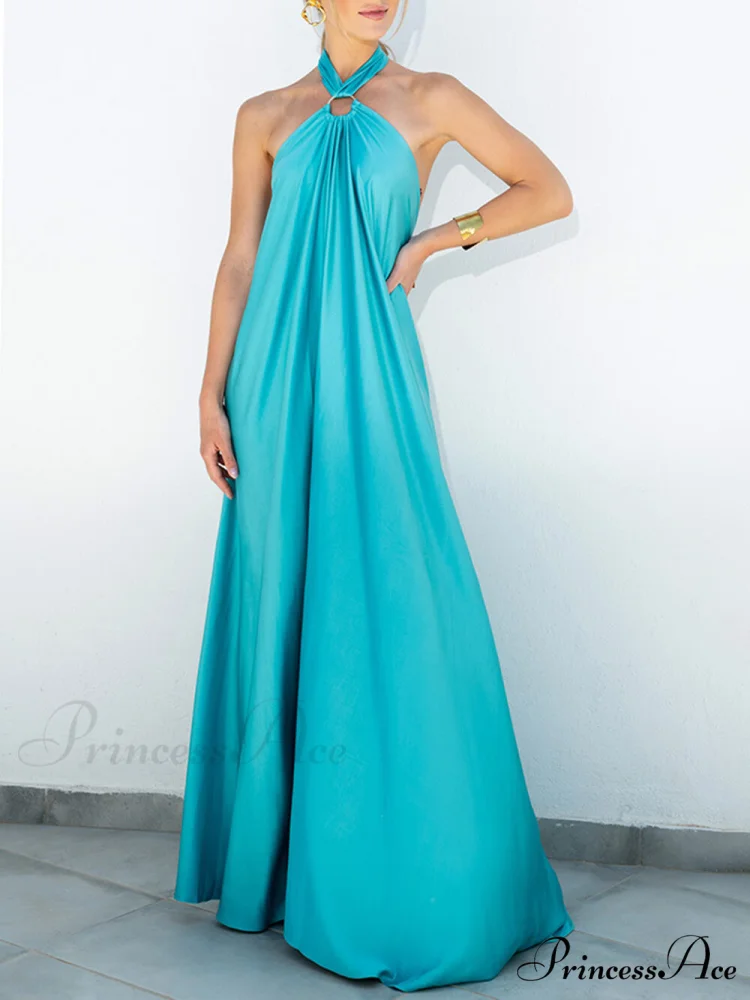 Summer Temperament Satin Charming Halter Swing Gown Dresses - Image 3