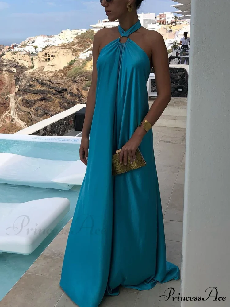 Summer Temperament Satin Charming Halter Swing Gown Dresses - Image 4