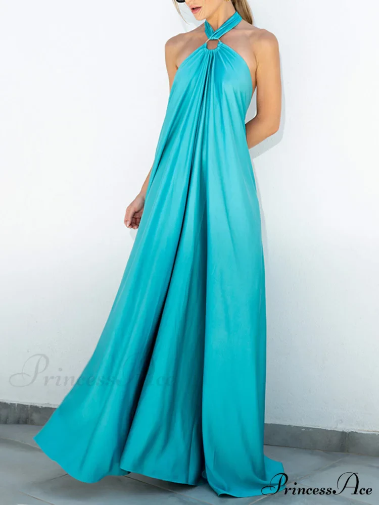 Summer Temperament Satin Charming Halter Swing Gown Dresses - Image 5