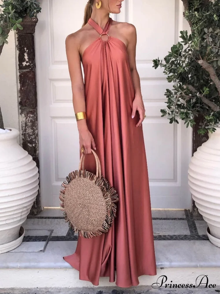 Summer Temperament Satin Charming Halter Swing Gown Dresses - Image 7