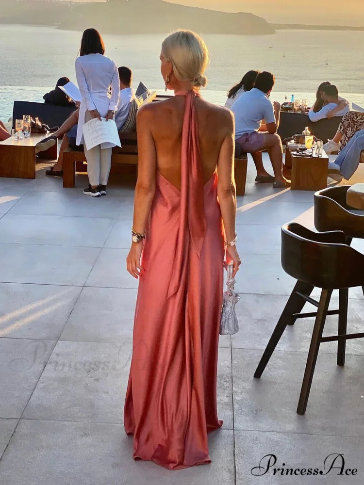 Summer Temperament Satin Charming Halter Swing Gown Dresses - Image 8