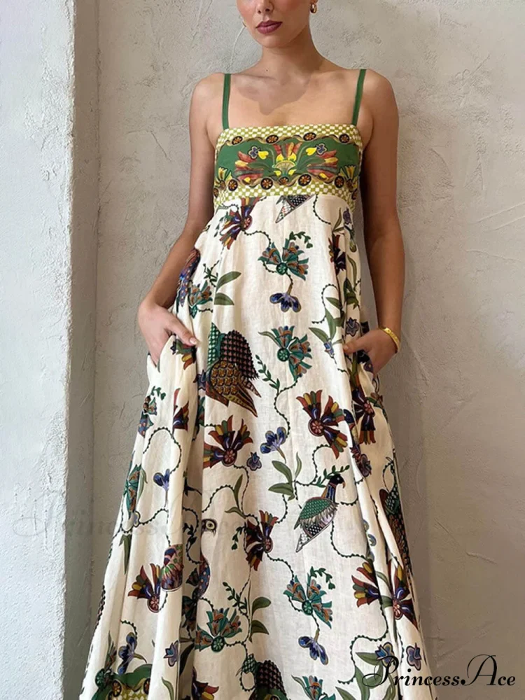 Sun Drenched Unique Print Graceful Smocked Back Pocketed Dress - Image 2