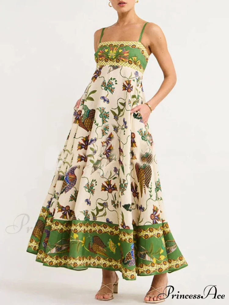 Sun Drenched Unique Print Graceful Smocked Back Pocketed Dress - Image 3