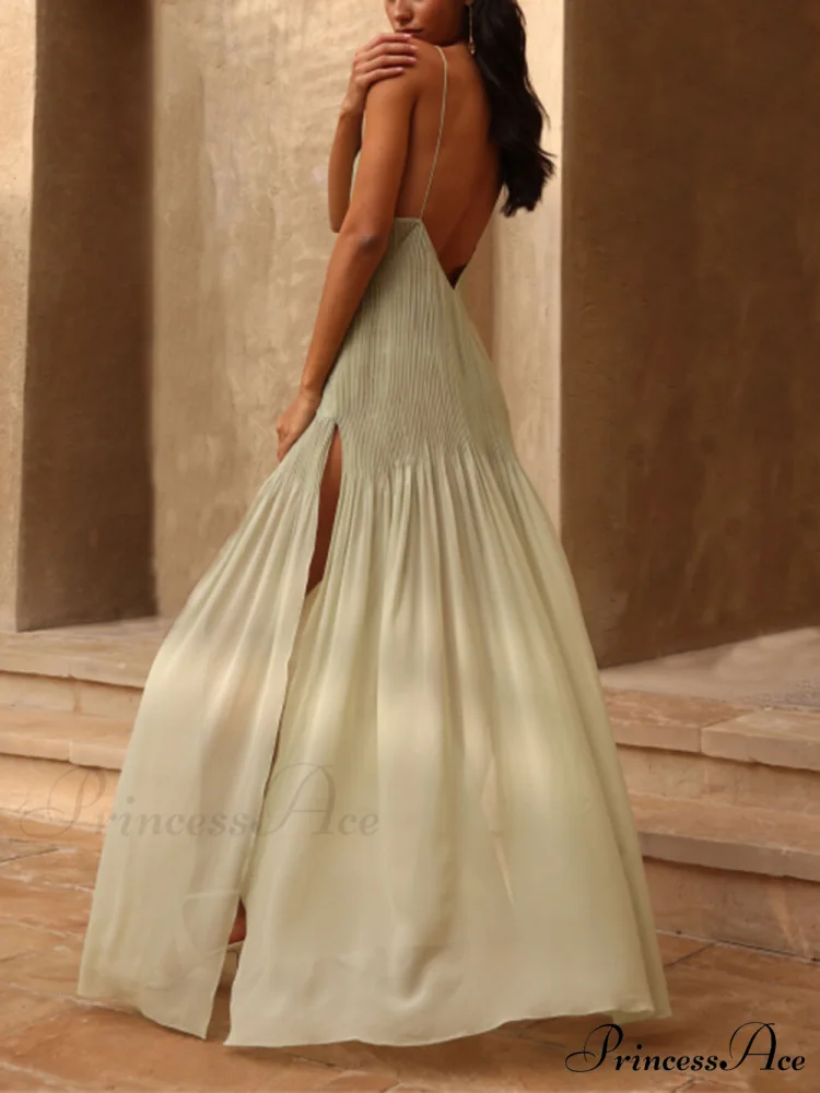 Sunset Unique Pleated Charming Patchwork Slit Maxi Dress - Image 2