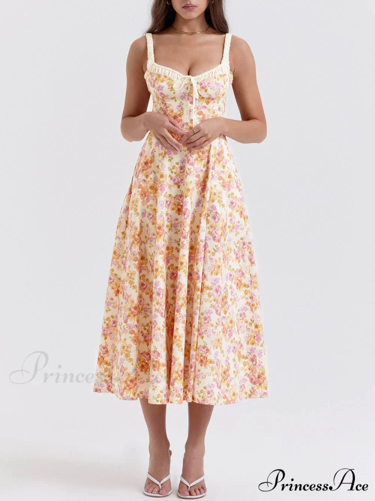 Suspender Patchwork Printed Charming Lace-Up Midi Dress - Image 2