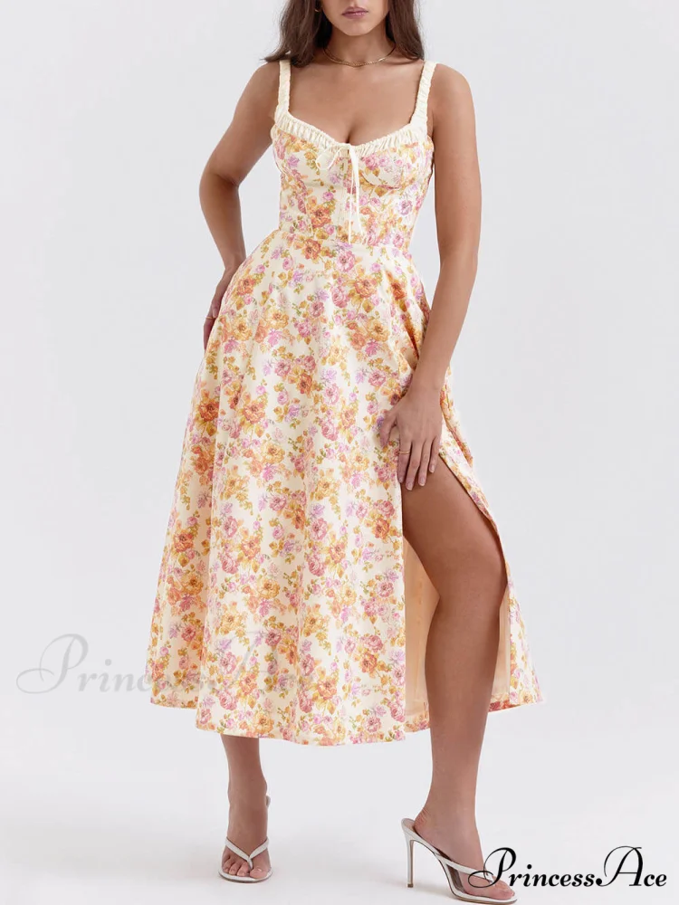 Suspender Patchwork Printed Charming Lace-Up Midi Dress - Image 3