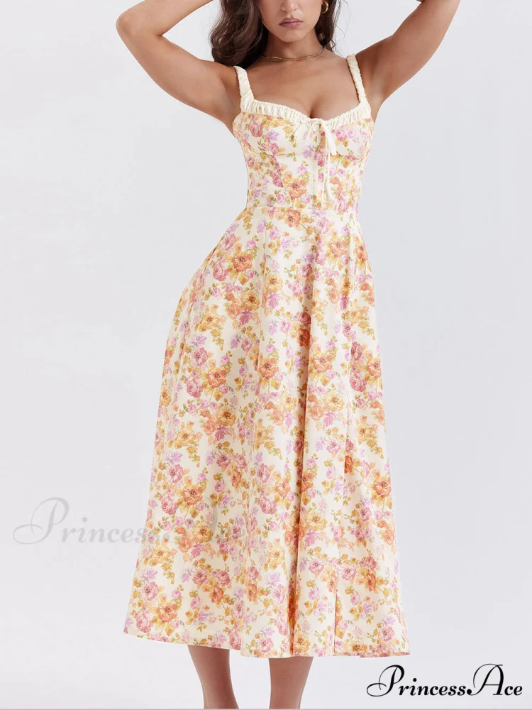 Suspender Patchwork Printed Charming Lace-Up Midi Dress - Image 6