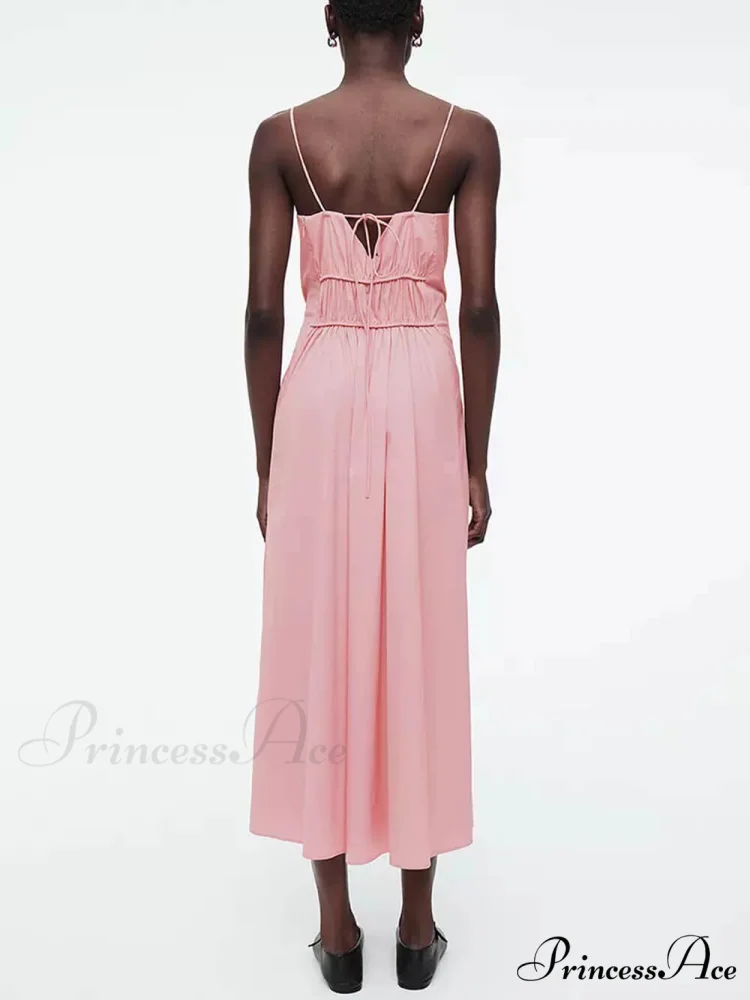 Suspender Pleated Stylish Waist Midi Dress - Image 3