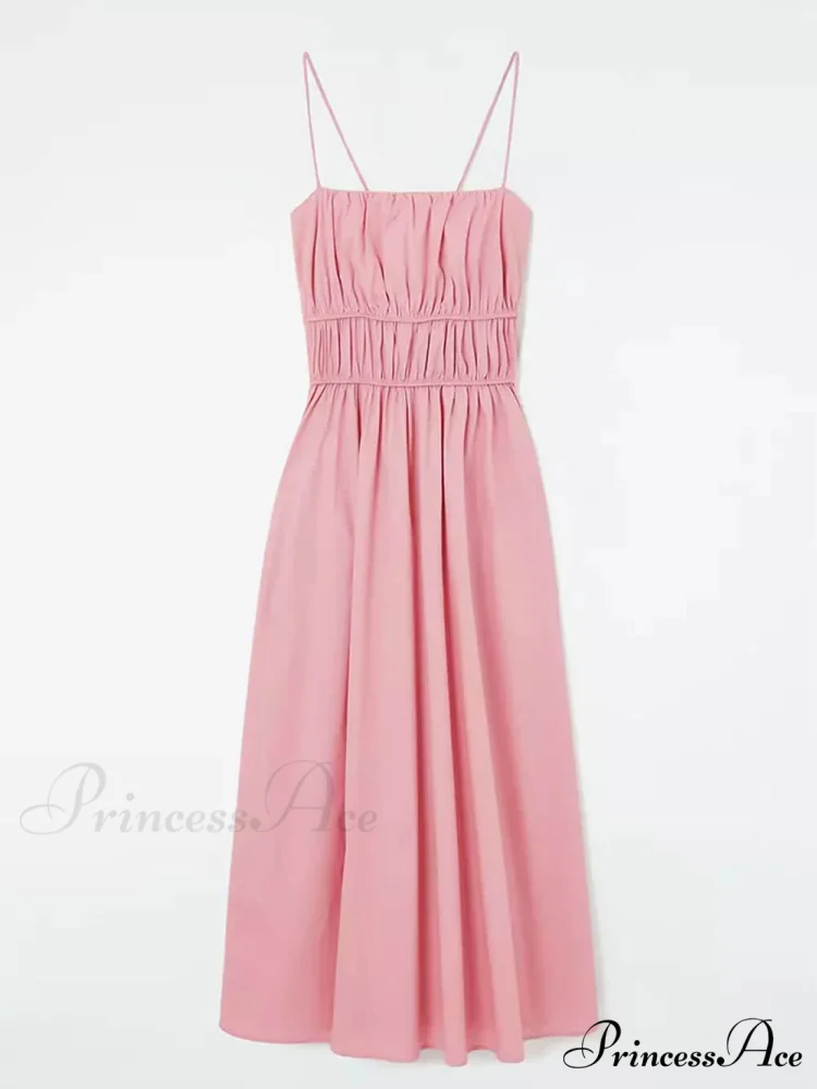 Suspender Pleated Stylish Waist Midi Dress - Image 4