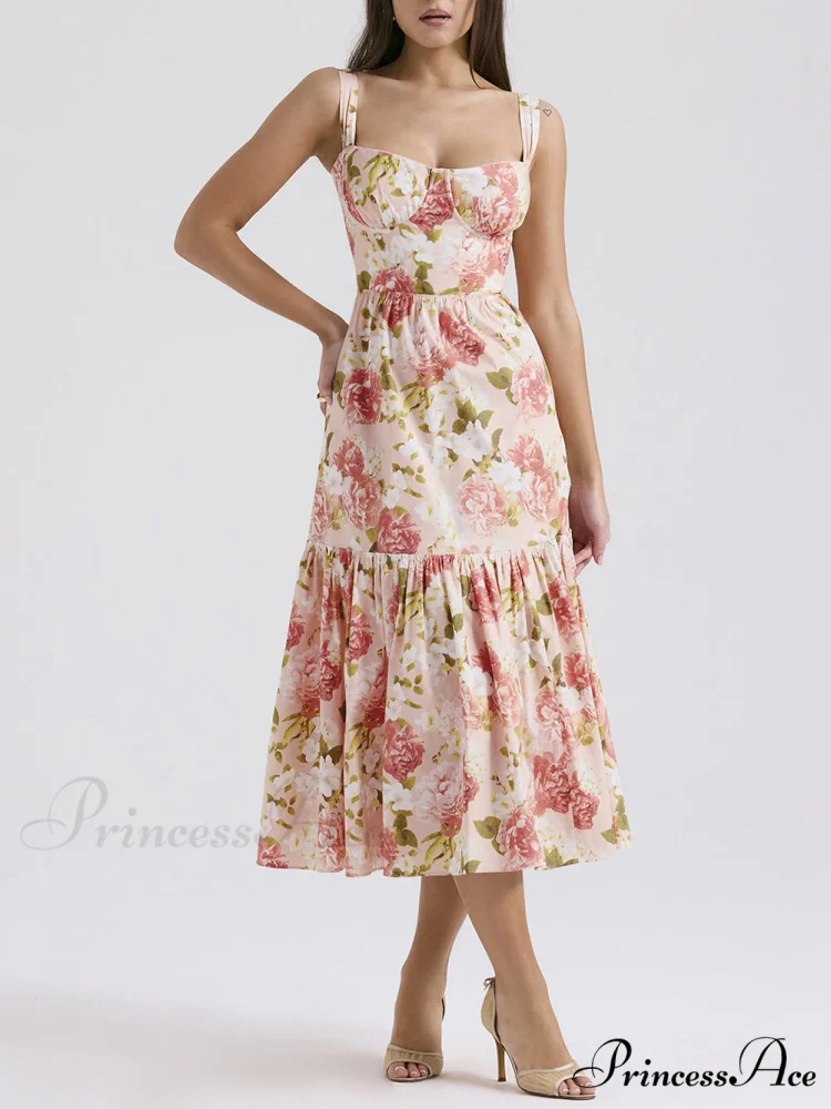 Sweet Spicy Style Charming Floral Backless Midi Dresses - Image 2