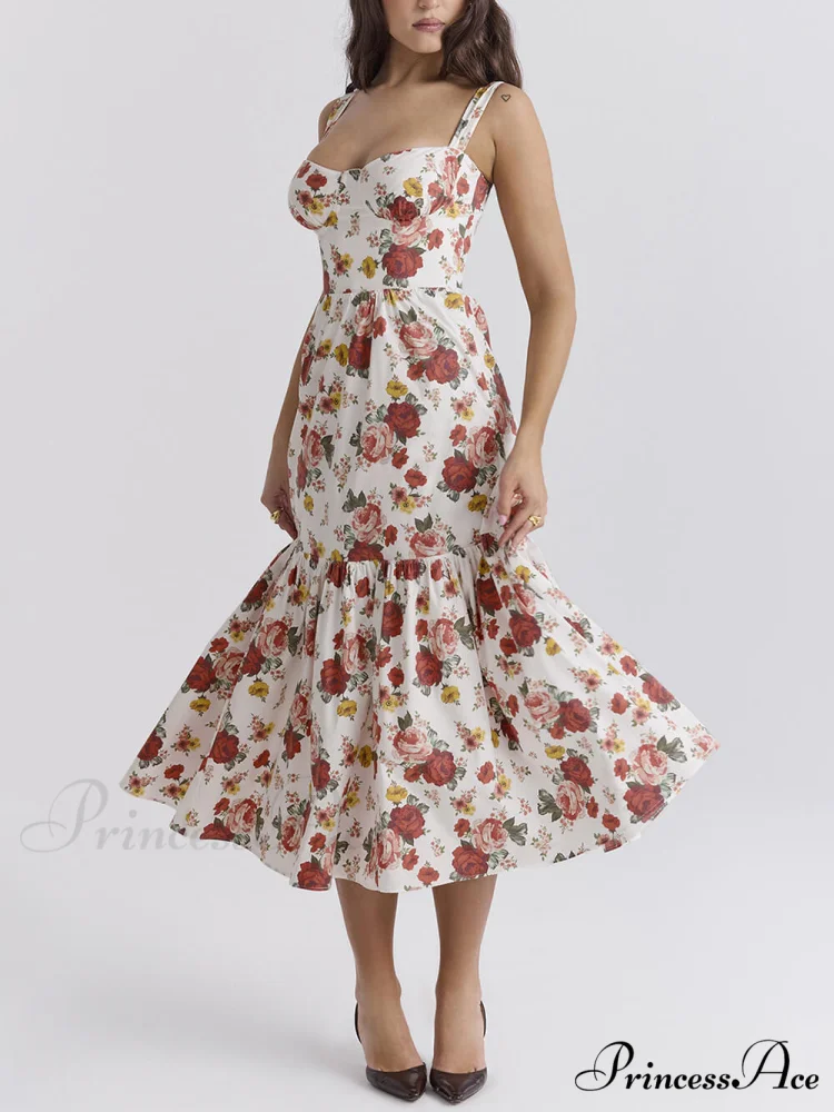 Sweet Spicy Style Charming Floral Backless Midi Dresses - Image 3