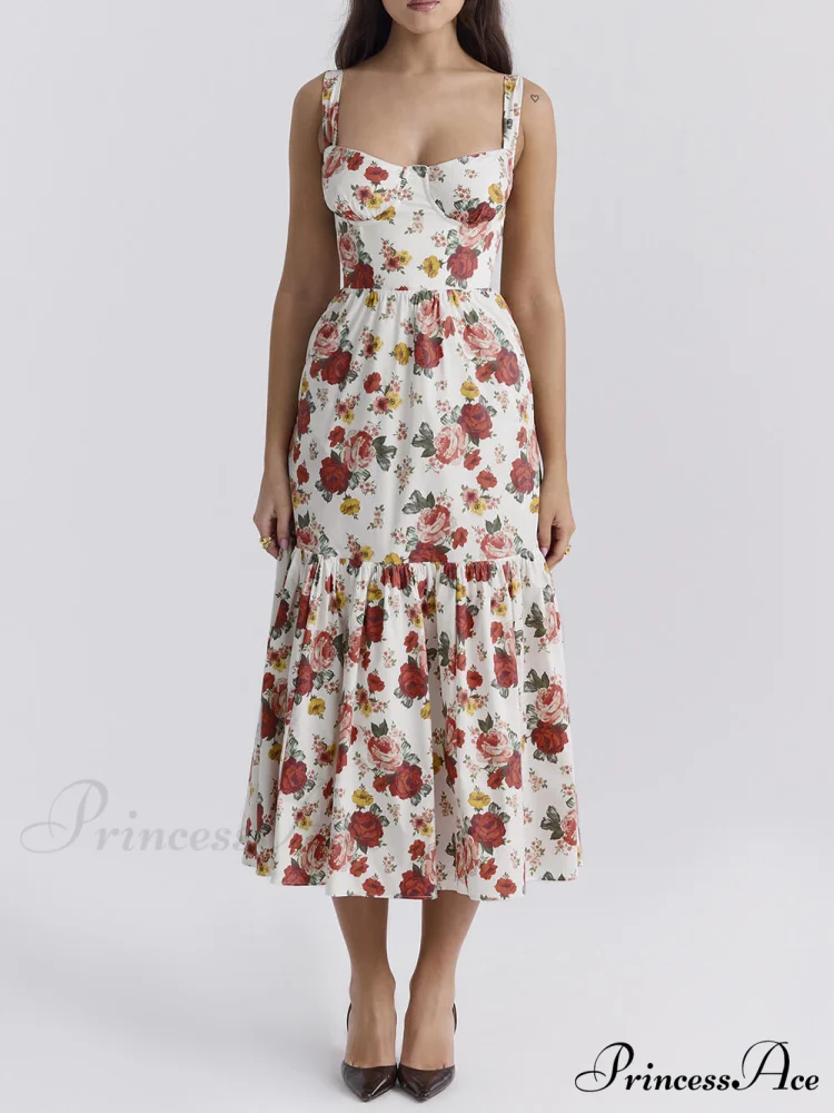 Sweet Spicy Style Charming Floral Backless Midi Dresses - Image 4
