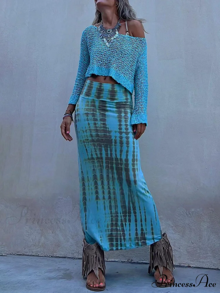 Tie-Dye Elastic Stylish Waist Maxi Skirt - Image 3