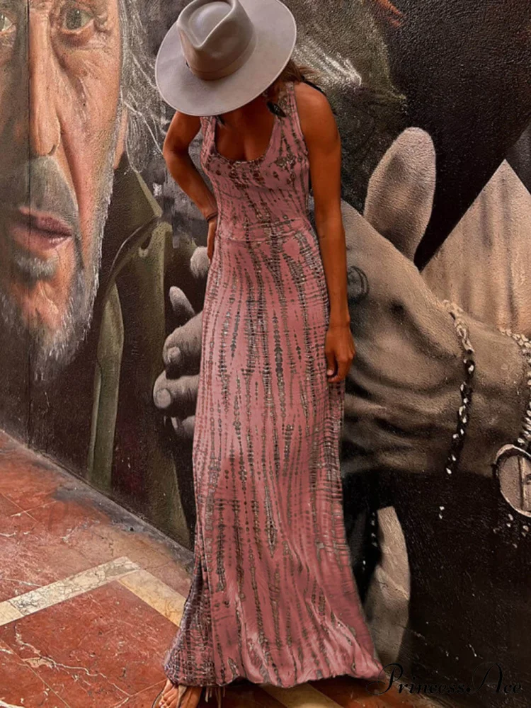 Tie-dye Print Back Charming Lace-up Stretch Maxi Dress - Image 9