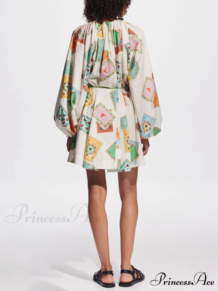 Unique Art Print Bubble Graceful Long Sleeve Versatile Mini Dress - Image 3