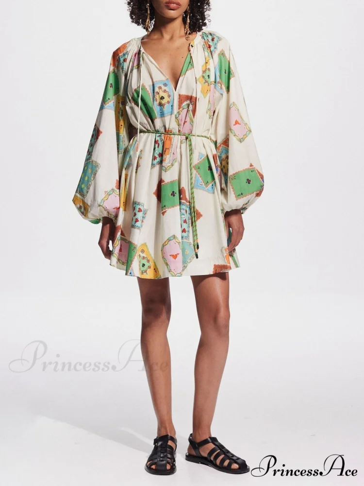 Unique Art Print Bubble Graceful Long Sleeve Versatile Mini Dress - Image 4