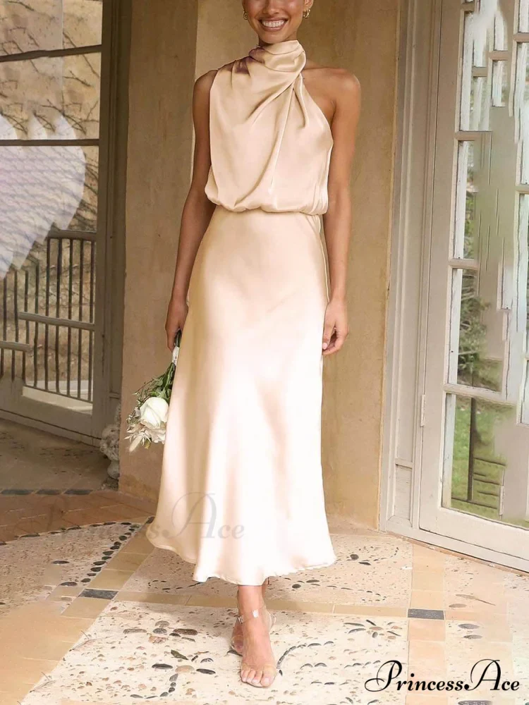 Unique Bridesmaid Sleeveless Charming High Neck Midi Dresses - Image 10