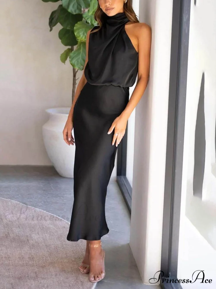 Unique Bridesmaid Sleeveless Charming High Neck Midi Dresses - Image 14