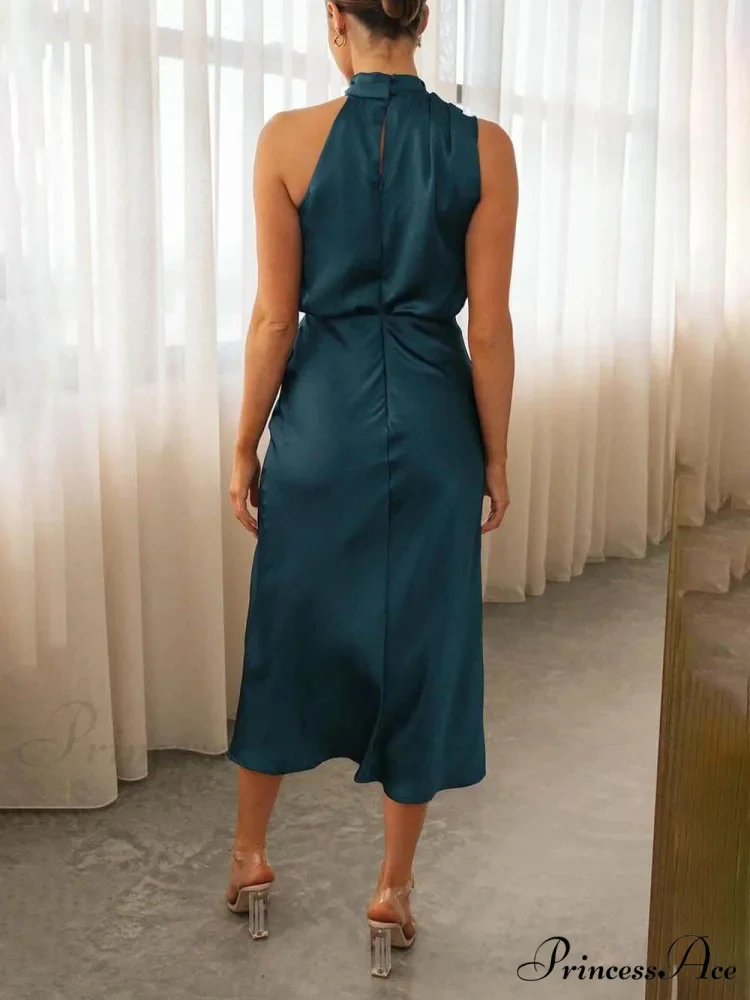 Unique Bridesmaid Sleeveless Charming High Neck Midi Dresses - Image 3