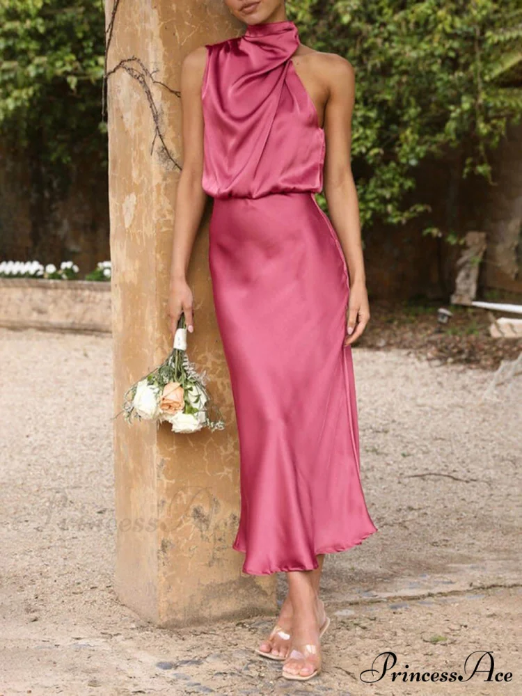 Unique Bridesmaid Sleeveless Charming High Neck Midi Dresses - Image 4