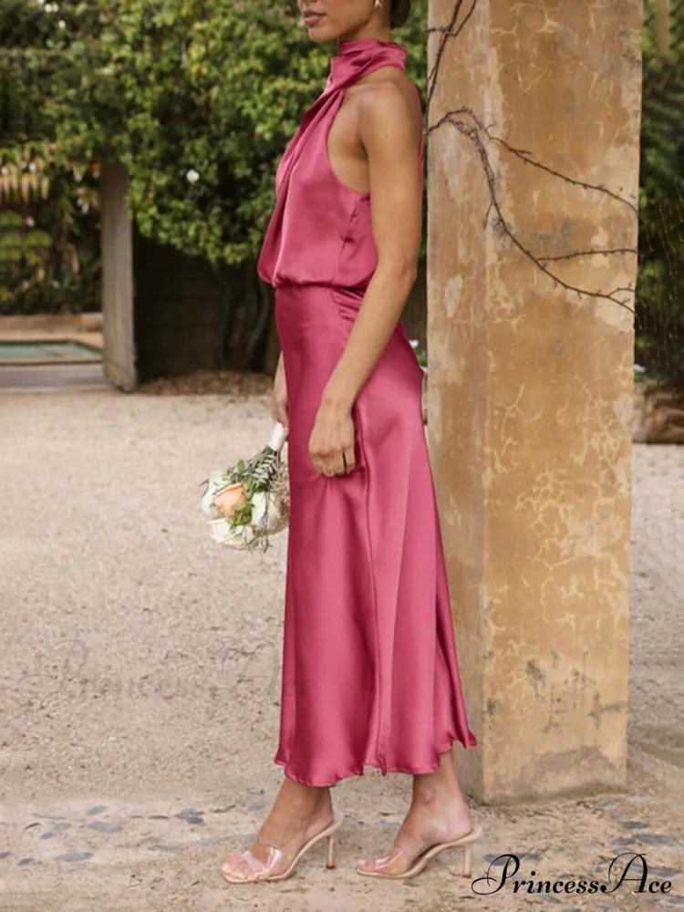 Unique Bridesmaid Sleeveless Charming High Neck Midi Dresses - Image 5