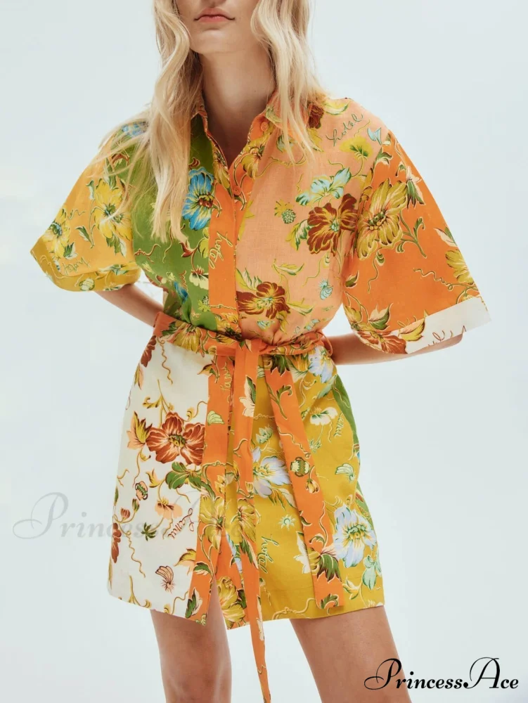Unique contrasting floral Charming print mini dress - Image 2