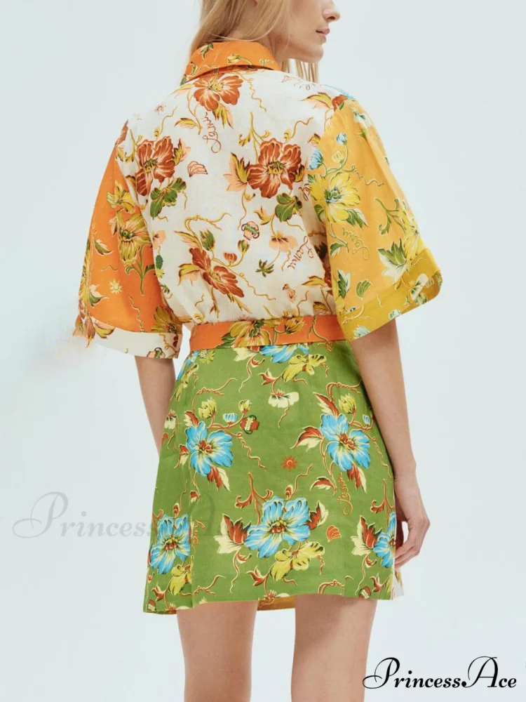 Unique contrasting floral Charming print mini dress - Image 3