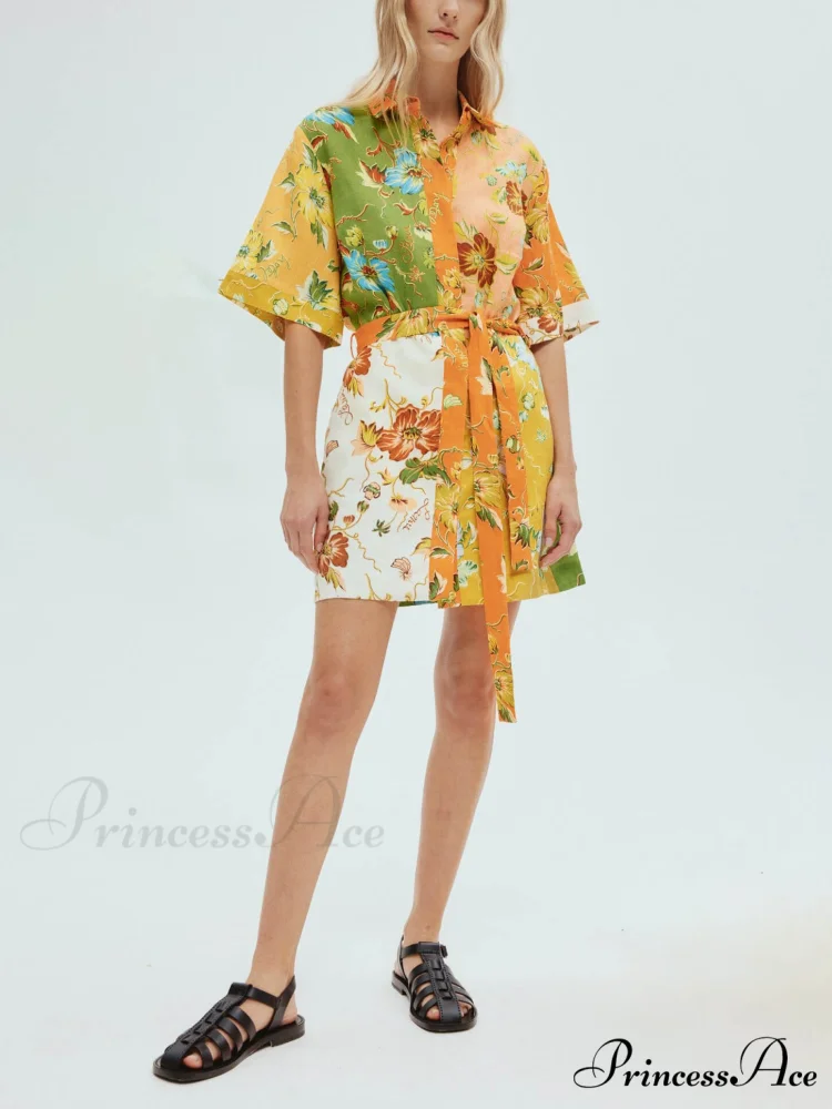 Unique contrasting floral Charming print mini dress - Image 4