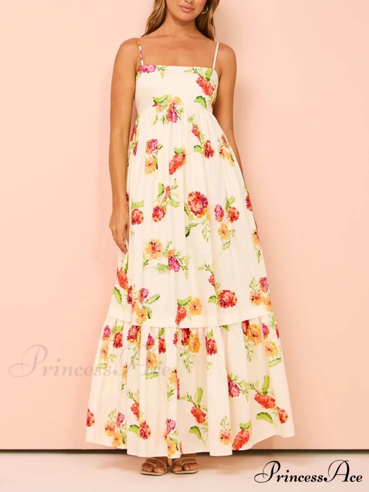 Unique Floral Print Halter Graceful Backless Extra Maxi Dress - Image 2