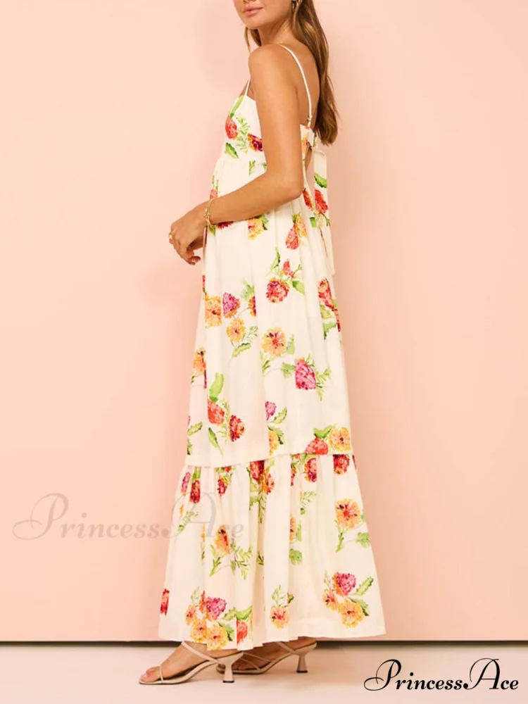 Unique Floral Print Halter Graceful Backless Extra Maxi Dress - Image 3