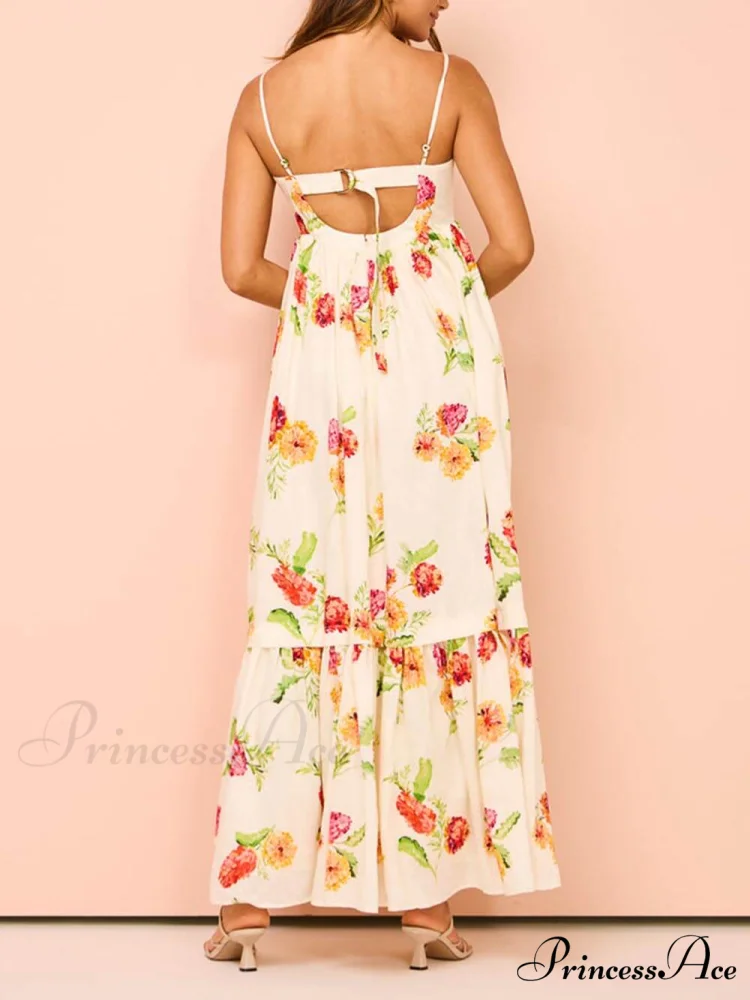 Unique Floral Print Halter Graceful Backless Extra Maxi Dress - Image 4