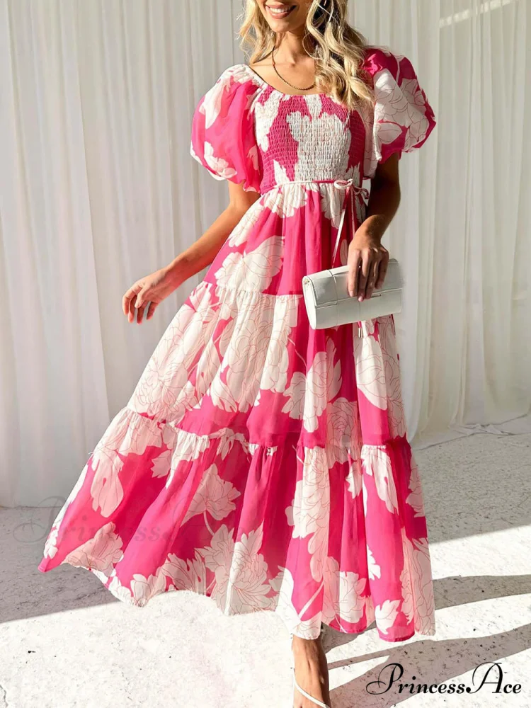 Unique Floral Print Patchwork Graceful Up Pleated Maxi Dress - Image 11