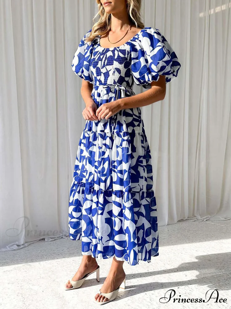 Unique Floral Print Patchwork Graceful Up Pleated Maxi Dress - Image 14