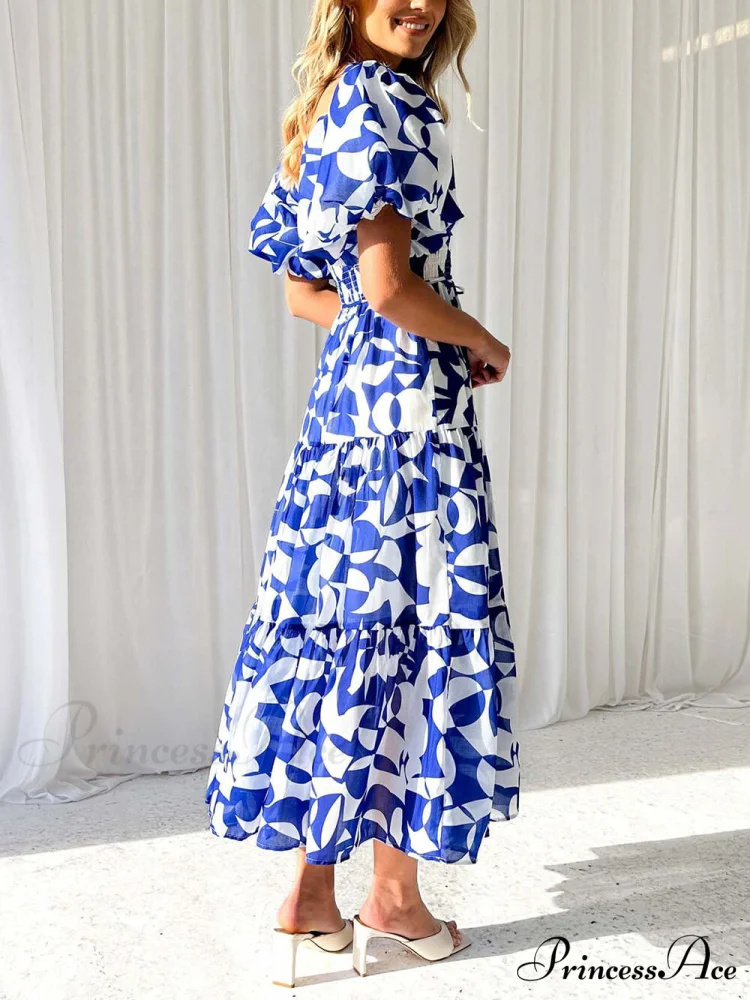 Unique Floral Print Patchwork Graceful Up Pleated Maxi Dress - Image 17