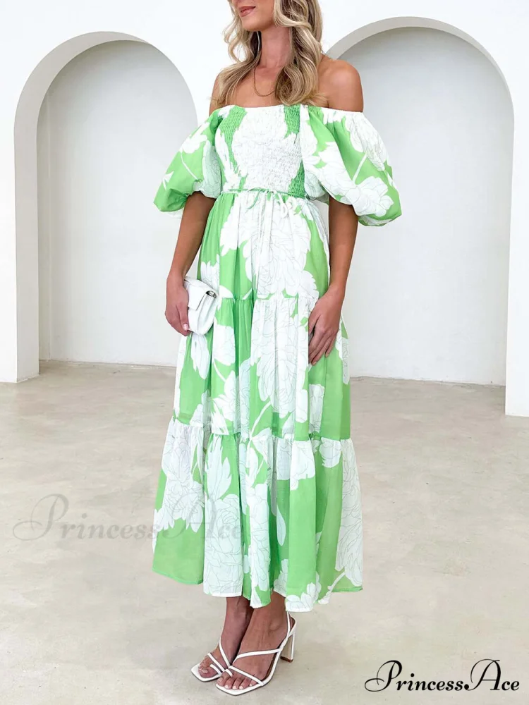 Unique Floral Print Patchwork Graceful Up Pleated Maxi Dress - Image 2