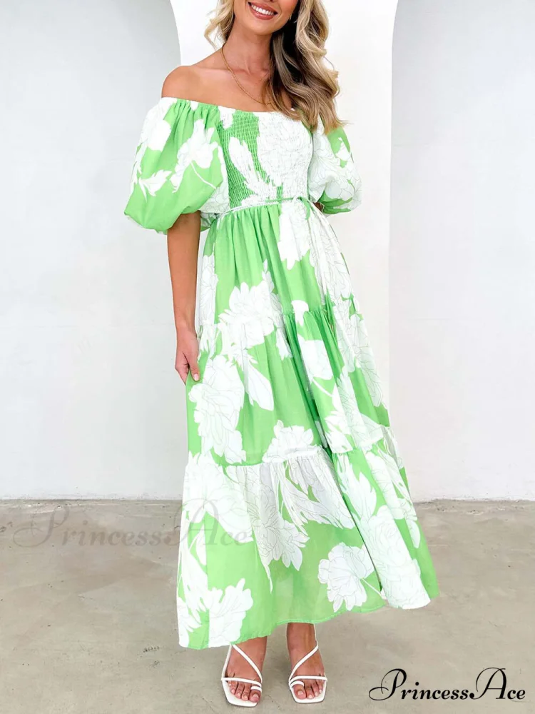 Unique Floral Print Patchwork Graceful Up Pleated Maxi Dress - Image 3